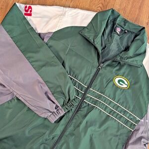 VTG Green Bay Packers Jacket Men's L NFL Apparel Football Windbreaker - Large‎
